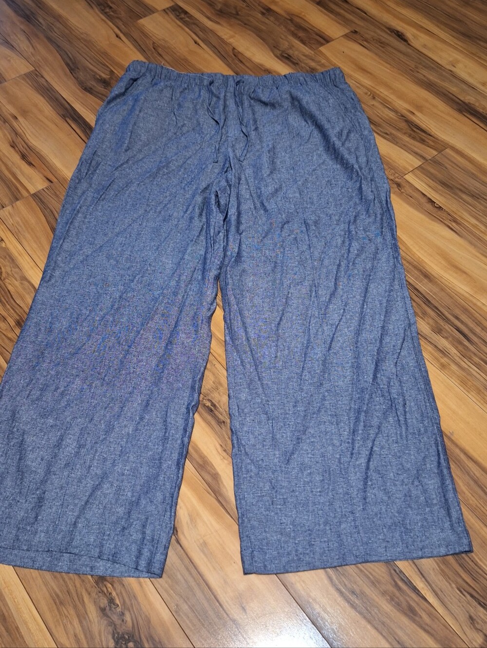 GAP Linen Blend Wide Leg Pants Chambray Pull On Womens XL Beach Coastal Nautical
